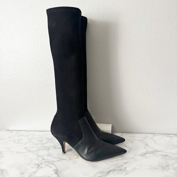 Tory Burch Shoes - Tory Burch Georgina Suede Leather Black Knee High Heeled Boots Women’s Size 9.5